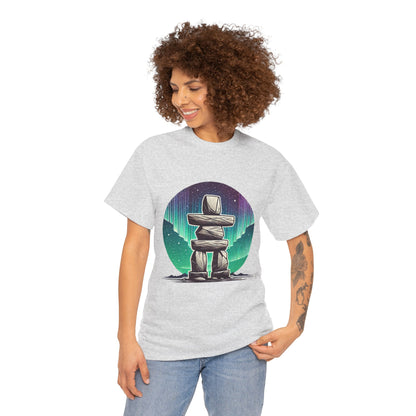 Aurora Stone Inukshuk Tee, Northern Lights Inukshuk T-Shirt,  Arctic Stone Stack Aurora Graphic Tee, Canada Inuit Symbol Shirt