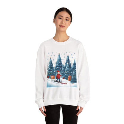 Womens Christmas Skiing Sweatshirt, Cozy Winter Holiday Pullover, Women's Heavy Blend™ Crewneck Sweatshirt