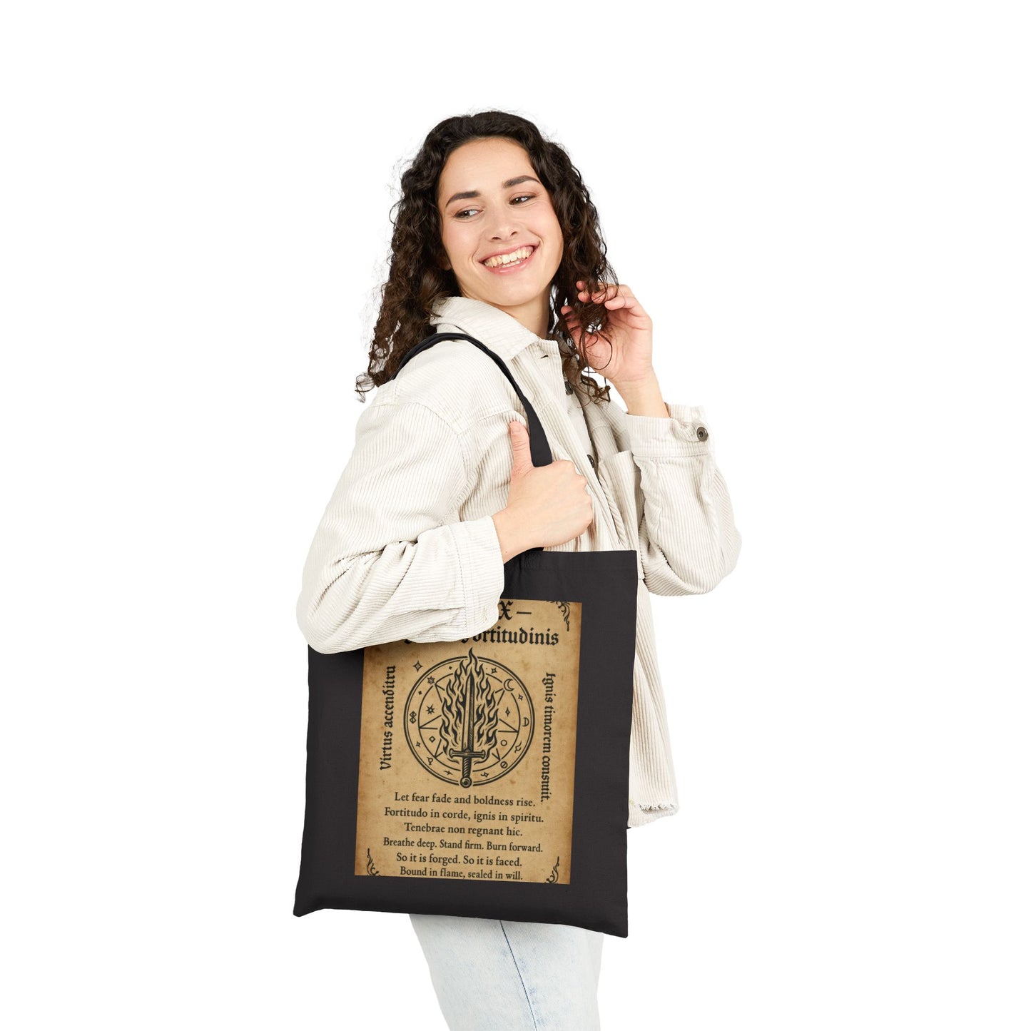 Sigil of Strength Tote Bag, Courage & Flame Symbol, Mystic Sword Ward, Witchy Canvas Bag, Fire Spell Art, Witchy Decor, Mystical Sigil Tote