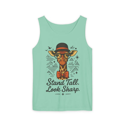 Giraffe Inspirational Tank Top, Stand Tall Look Sharp Shirt, Unisex Summer Apparel, Cute Animal Gift, Zoo Lover's Fashion