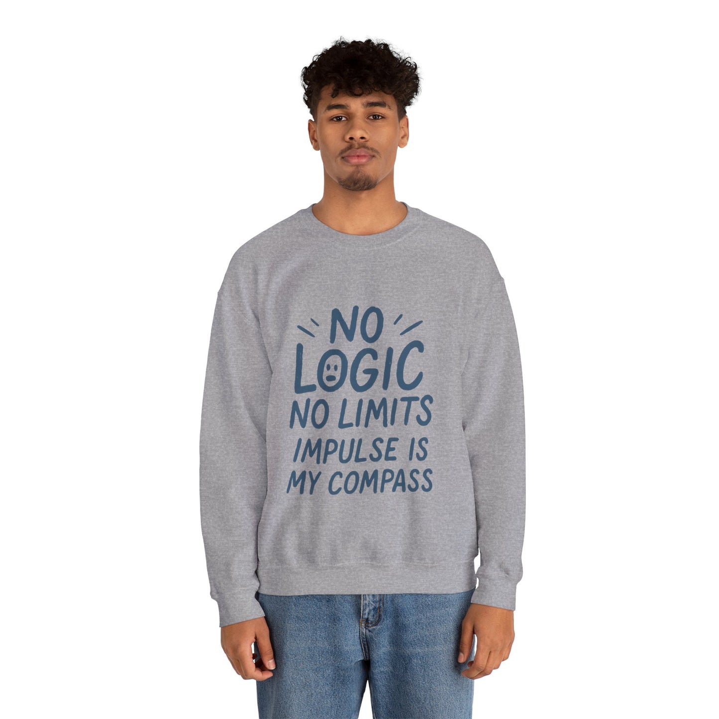 Mens  Motivational Crewneck Sweatshirt,No Logic No Limits Quote,  Casual Wear for Creatives, Cozy Relaxed Fit Pullover