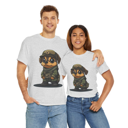 Funny Dog Soldier Tee, Cute Military Dog Cartoon Unisex Heavy Cotton Tee , Pet Lover Gift, Gift for Dog Owners, Gift for Army Fans