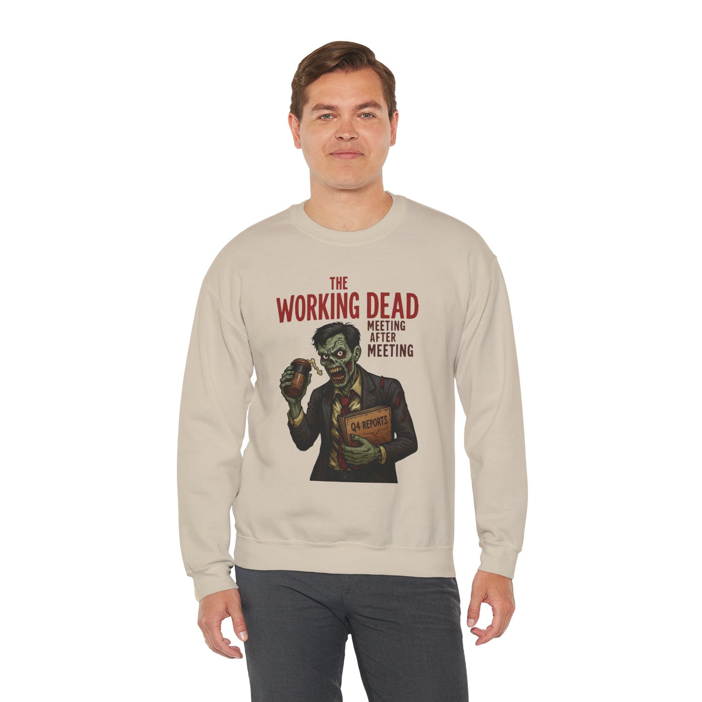 The Working Dead Men's Funny Zombie Sweatshirt, Office Humor Crewneck, Halloween Work Top
