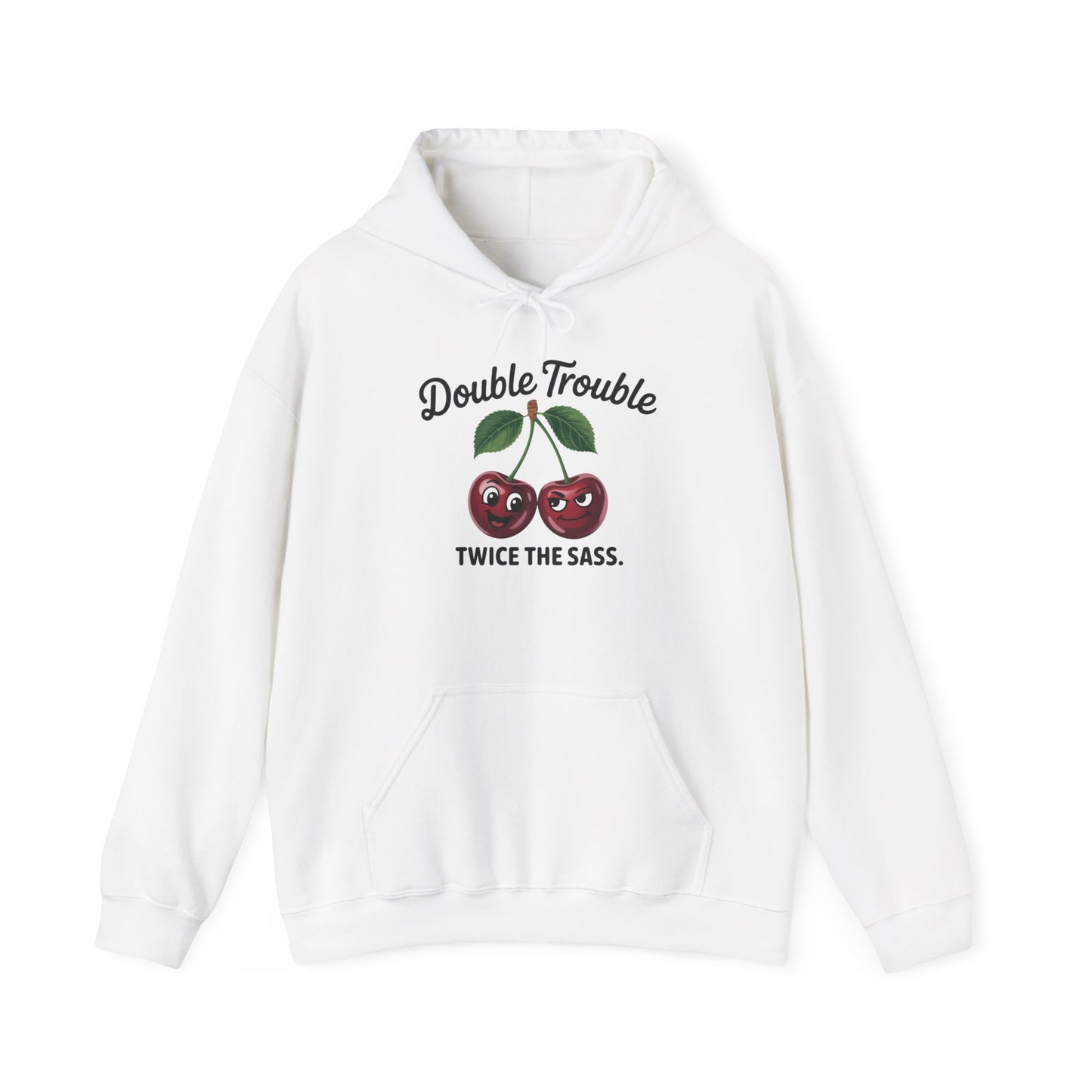 Double Trouble Cherry Hoodie, Cute Funny Womens Hooded Sweatshirt, Twice The Sass Fruit Graphic Pullover, Sassy Cherry Hooded Top