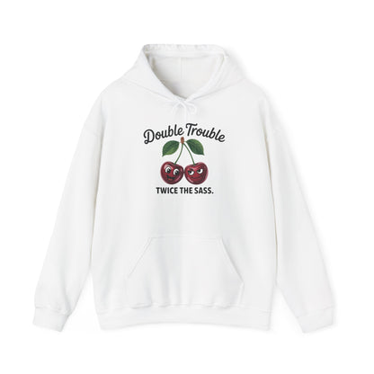 Double Trouble Cherry Hoodie, Cute Funny Womens Hooded Sweatshirt, Twice The Sass Fruit Graphic Pullover, Sassy Cherry Hooded Top