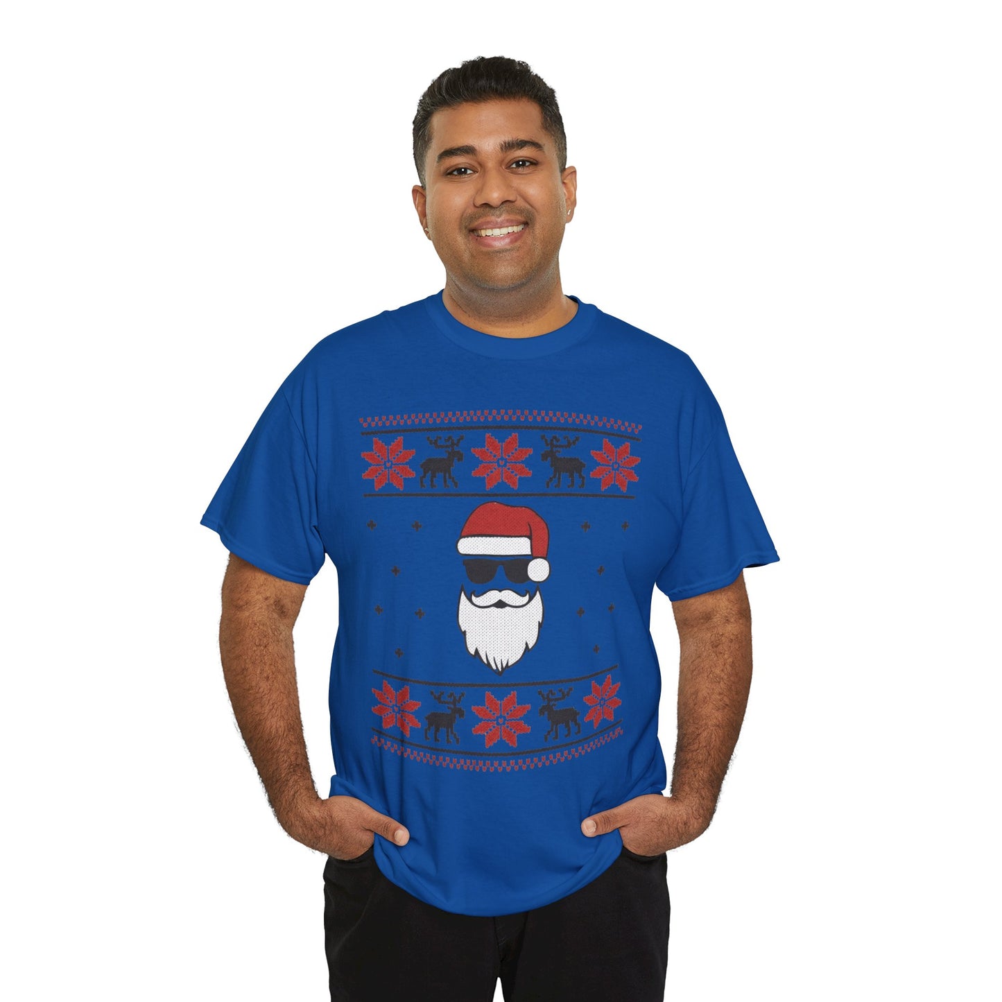 Cool Santa Men's T-Shirt, Funny Christmas Tee, Retro Knit Pattern Holiday Shirt