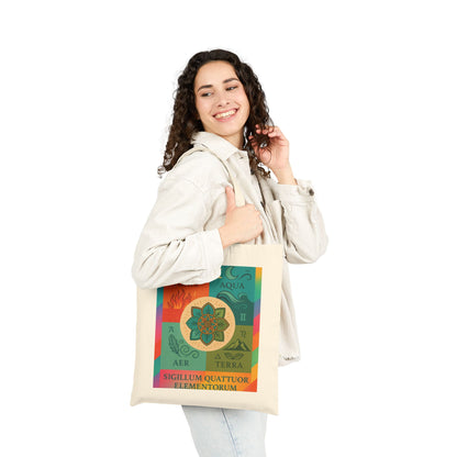 Four Elements Mandala Tote Bag, Fire, Water, Air, Earth Illustrated Symbolic Canvas Bag, Spiritual Boho Elemental Series Gift, Art Tote