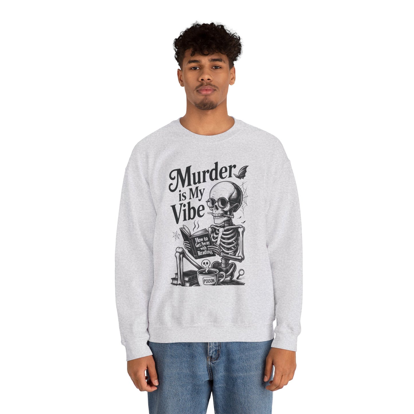 Murder is My Vibe Crewneck Sweatshirt, Cozy Gift for Halloween, Unique Sweatshirt, Skull Graphic, Fall Fashion, Unisex Pullover
