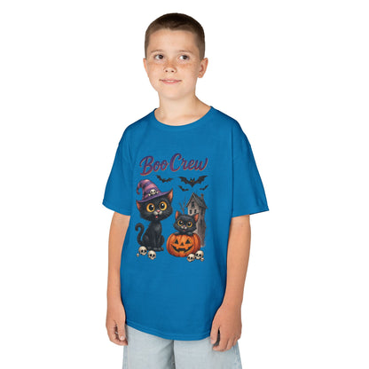 Boo Crew Kids Halloween T-Shirt, Cute Black Cats Pumpkin Design, Fun Spooky Shirt for Girls Boys