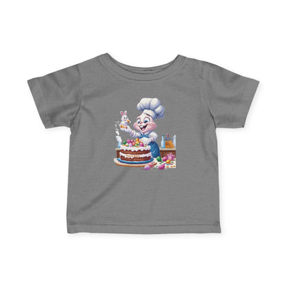 Hoppy Baker Easter Bunny Baby T-Shirt - Cute Infant Tee with Chef Bunny and Cake, Fun Spring Outfit for Babies, Easter Toddler Tee