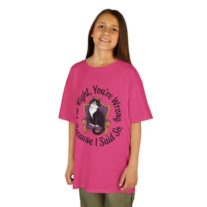 Girls Funny Sassy Cat T-Shirt - I'm Right You're Wrong, Cute Gift for Cat Lovers, Humor Tee for Teens, Birthday Gift,Tee for Confident Teens