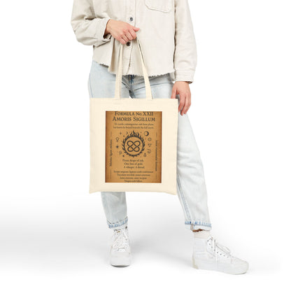 Amoris Sigillum Love Spell Tote Bag, Love Binding Sigil, Full Moon Romance Symbol, Mystic Heart Knot, Gothic Witch Spellbook Illustration