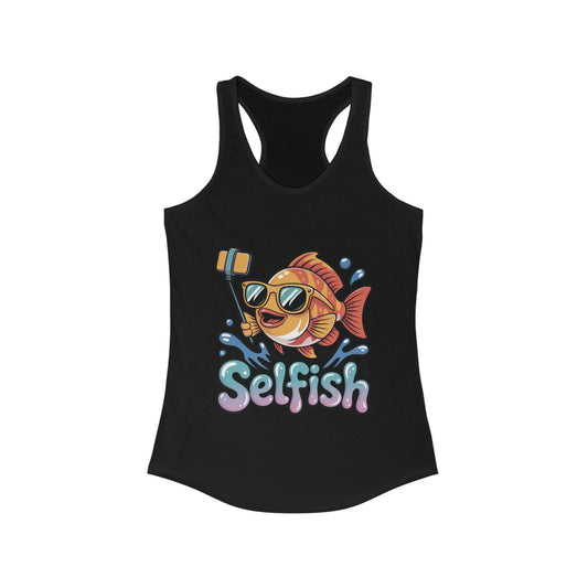 Funny Selfie Fish Graphic Womens Tank Top, Playful Pun Gift for Her, Summer Vibes, Unique Beach Tank, Beachwear, Vacation Outfits
