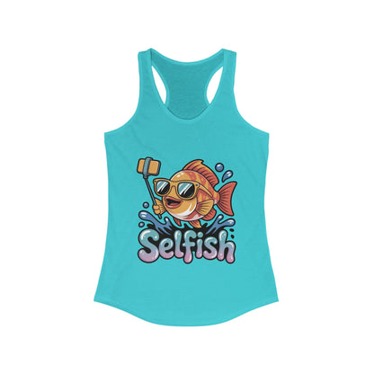 Funny Selfie Fish Graphic Womens Tank Top, Playful Pun Gift for Her, Summer Vibes, Unique Beach Tank, Beachwear, Vacation Outfits