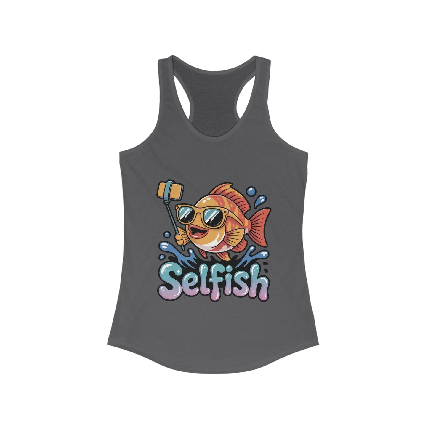 Funny Selfie Fish Graphic Womens Tank Top, Playful Pun Gift for Her, Summer Vibes, Unique Beach Tank, Beachwear, Vacation Outfits