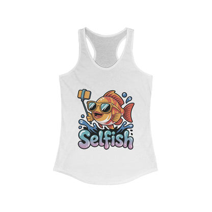 Funny Selfie Fish Graphic Womens Tank Top, Playful Pun Gift for Her, Summer Vibes, Unique Beach Tank, Beachwear, Vacation Outfits