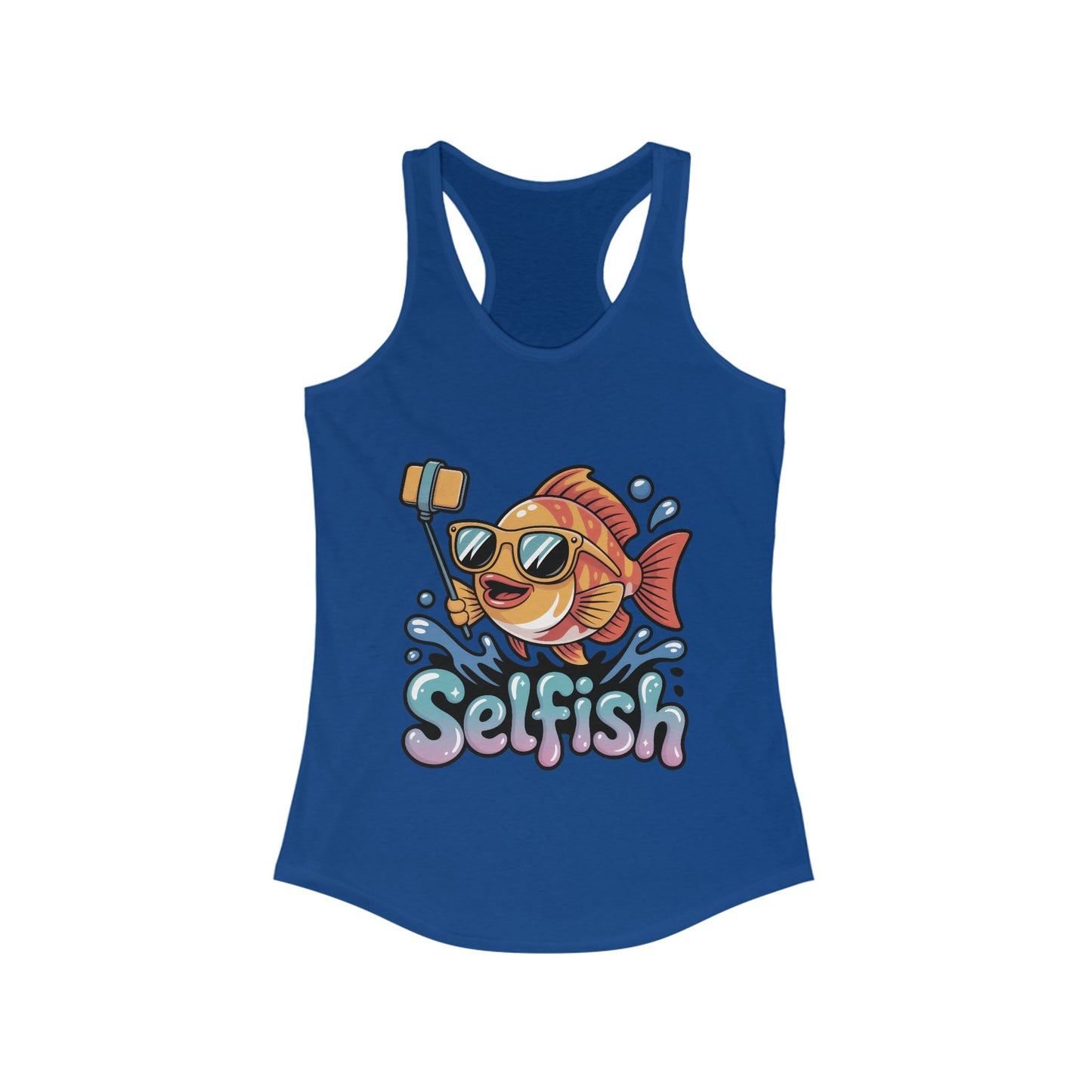 Funny Selfie Fish Graphic Womens Tank Top, Playful Pun Gift for Her, Summer Vibes, Unique Beach Tank, Beachwear, Vacation Outfits