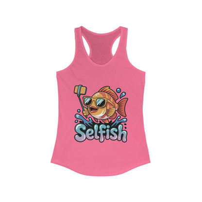 Funny Selfie Fish Graphic Womens Tank Top, Playful Pun Gift for Her, Summer Vibes, Unique Beach Tank, Beachwear, Vacation Outfits