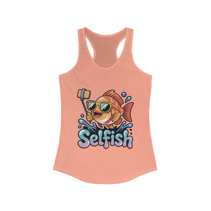 Funny Selfie Fish Graphic Womens Tank Top, Playful Pun Gift for Her, Summer Vibes, Unique Beach Tank, Beachwear, Vacation Outfits