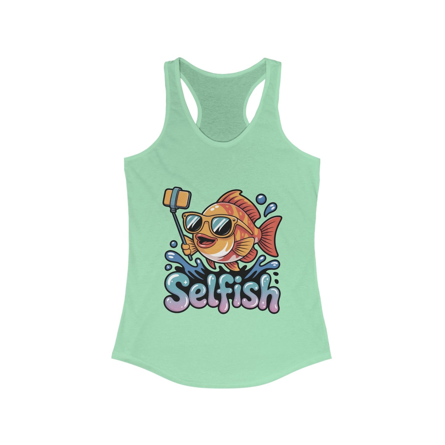 Funny Selfie Fish Graphic Womens Tank Top, Playful Pun Gift for Her, Summer Vibes, Unique Beach Tank, Beachwear, Vacation Outfits