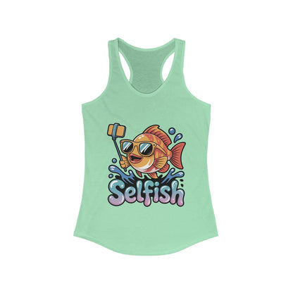 Funny Selfie Fish Graphic Womens Tank Top, Playful Pun Gift for Her, Summer Vibes, Unique Beach Tank, Beachwear, Vacation Outfits