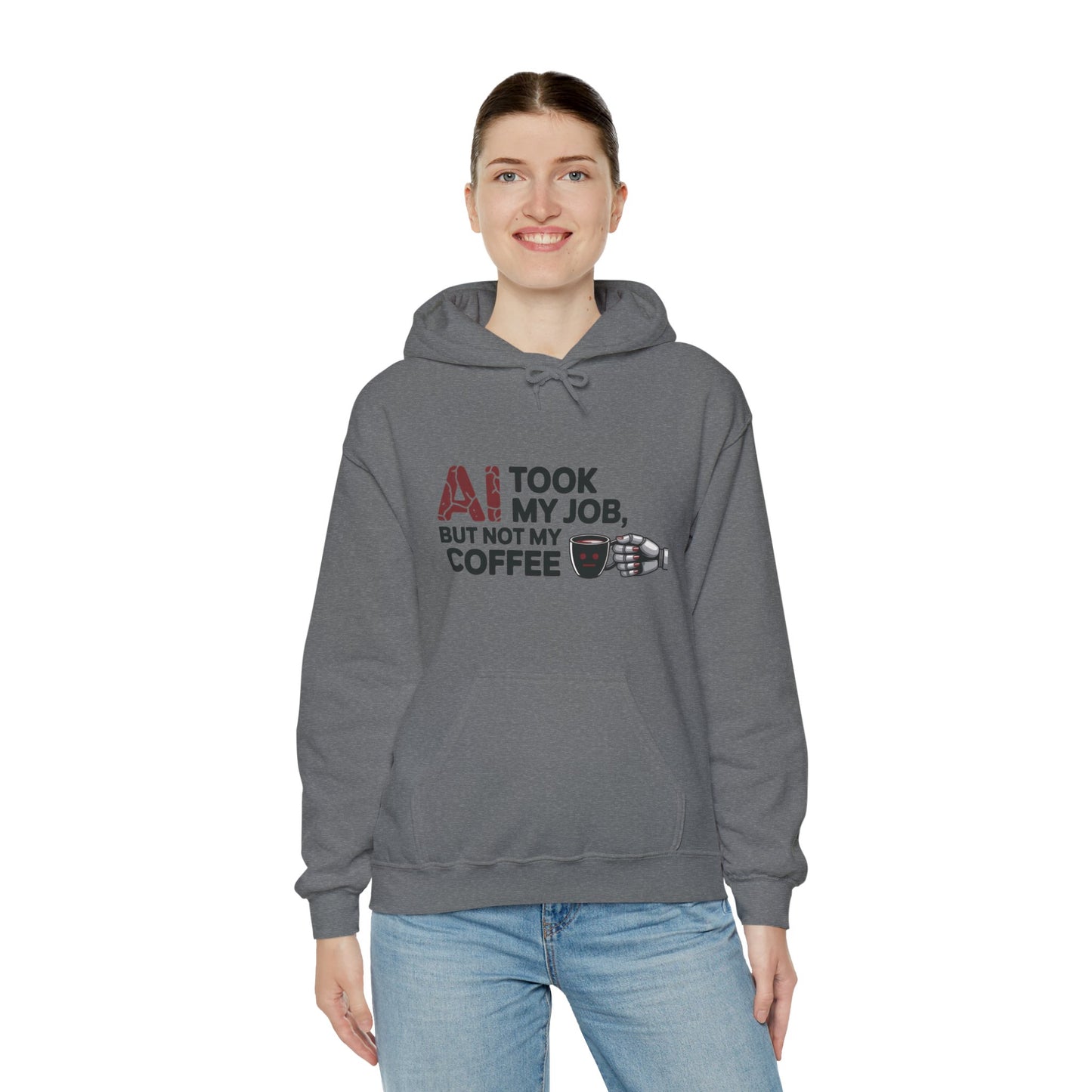 Women's AI Coffee Hoodie, Funny Robot Humor Pullover, Geek Job Joke Sweatshirt Gift, Sarcastic Work Shirt, Office Humor