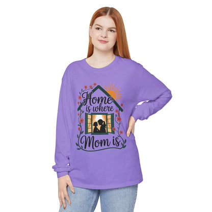 Home Is Where Mom Is Long Sleeve T-Shirt, Mother's Day Cotton Shirt, Cute Family Gift for Mom, Sentimental Mom Gift, mother's day Gift