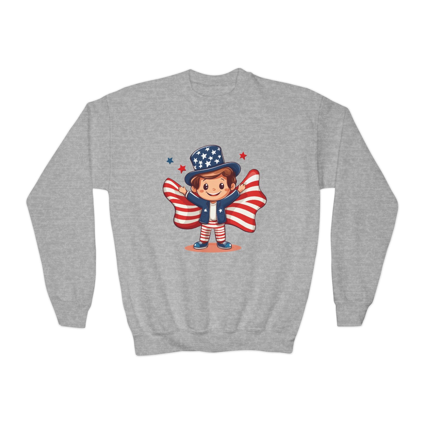 Patriotic Youth Crewneck Sweatshirt, Kids Flag Sweatshirt, July 4th Outfit, Independence Day Gear, Americana Sweatshirt, Holiday Clothing