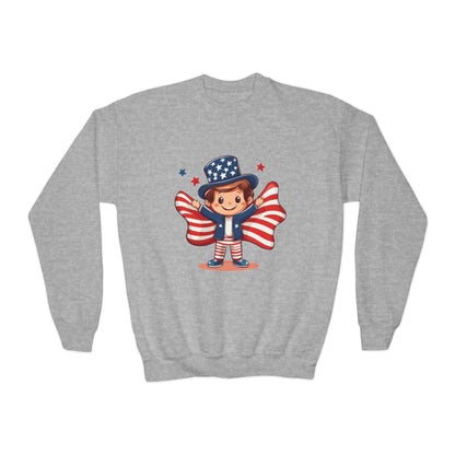 Patriotic Youth Crewneck Sweatshirt, Kids Flag Sweatshirt, July 4th Outfit, Independence Day Gear, Americana Sweatshirt, Holiday Clothing