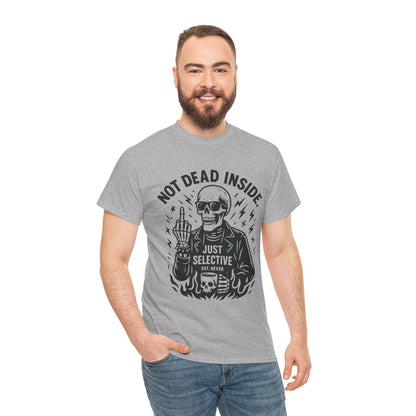 Mens Dark Humor Graphic Shirt, Not Dead Inside, Funny Graphic Shirt for Casual Wear, Gifts for Him, Halloween, Occasions, Funny Skeleton Tee