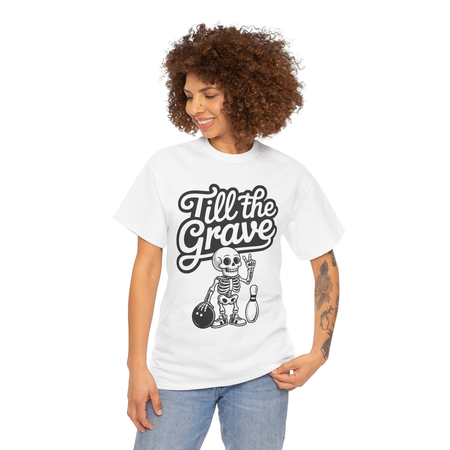 Funny Skeleton Bowling Womens Tee, Till the Grave, Funny Shirt, Halloween Gift, Skull Graphic, Casual Wear, Sporty Style