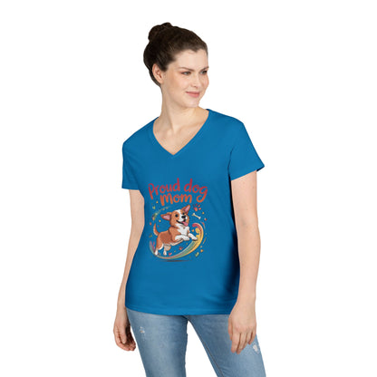 Proud Dog Mom V-Neck T-Shirt, Perfect Gift for Dog Lovers, Casual Wear for Dog Moms, Dog Appreciation Day, Dog Mom Gift