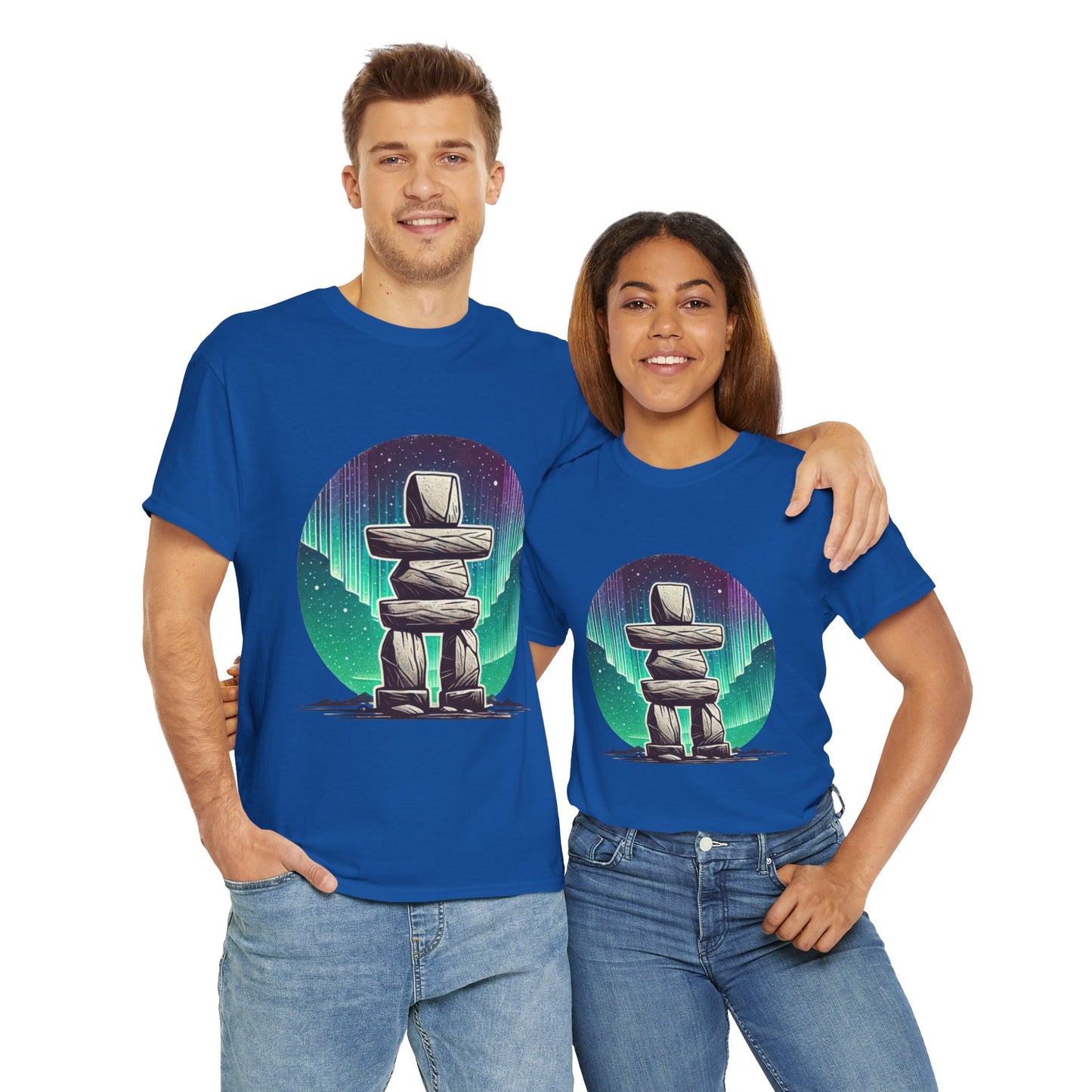 Aurora Stone Inukshuk Tee, Northern Lights Inukshuk T-Shirt,  Arctic Stone Stack Aurora Graphic Tee, Canada Inuit Symbol Shirt