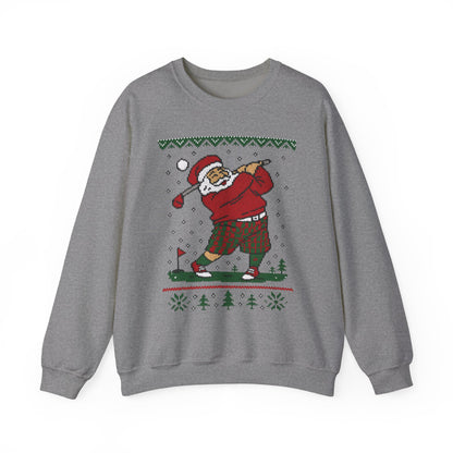 Golfing Santa Christmas Sweatshirt, Funny Golf Lover Holiday Jumper, Ugly Christmas Golf Sweater for Men