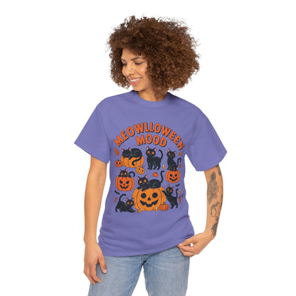 Meowlloween Mood Cat Shirt for Women, Cute Black Cat and Pumpkin Halloween Tee, Cozy Fall Kawaii Spooky Graphic Top, Cat Lover Gift
