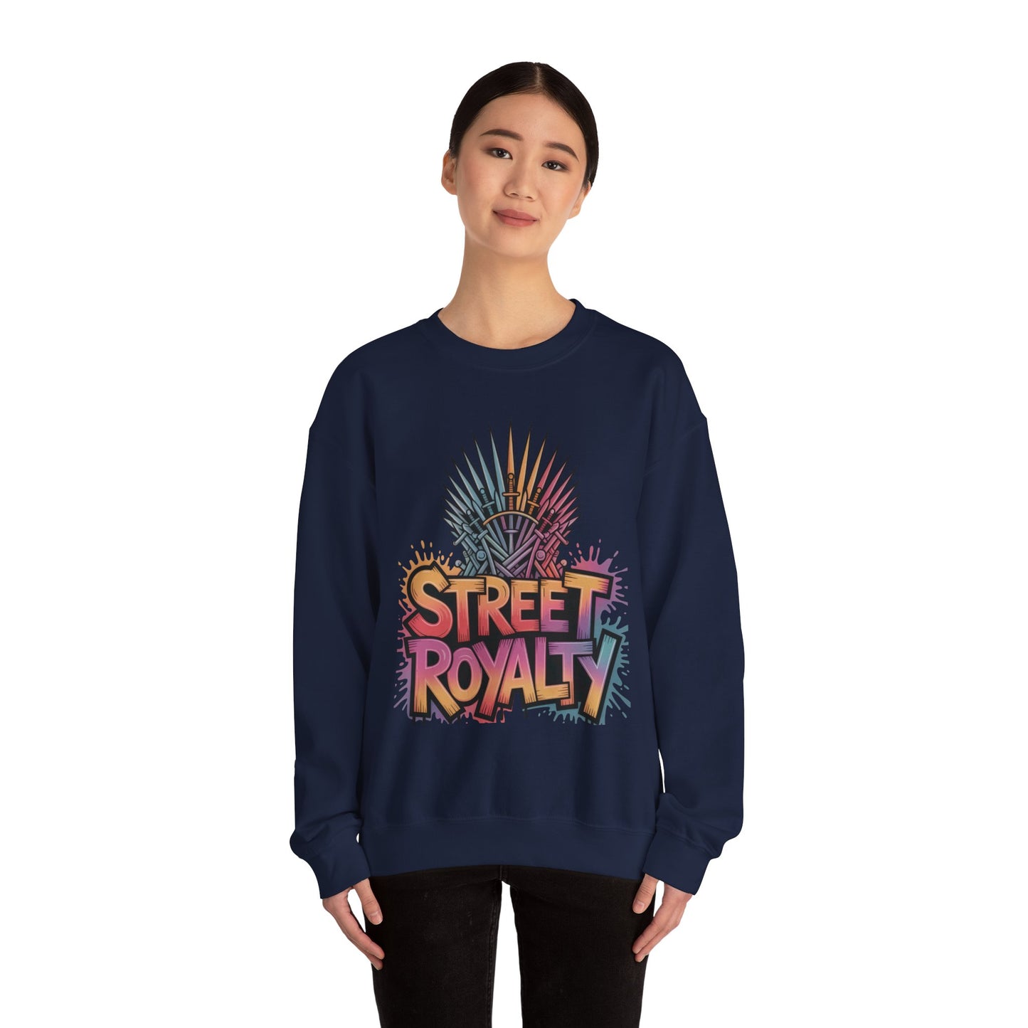 Street Royalty Women's Crewneck Sweatshirt, Graffiti Crown Graphic Pullover, Urban Streetwear Top
