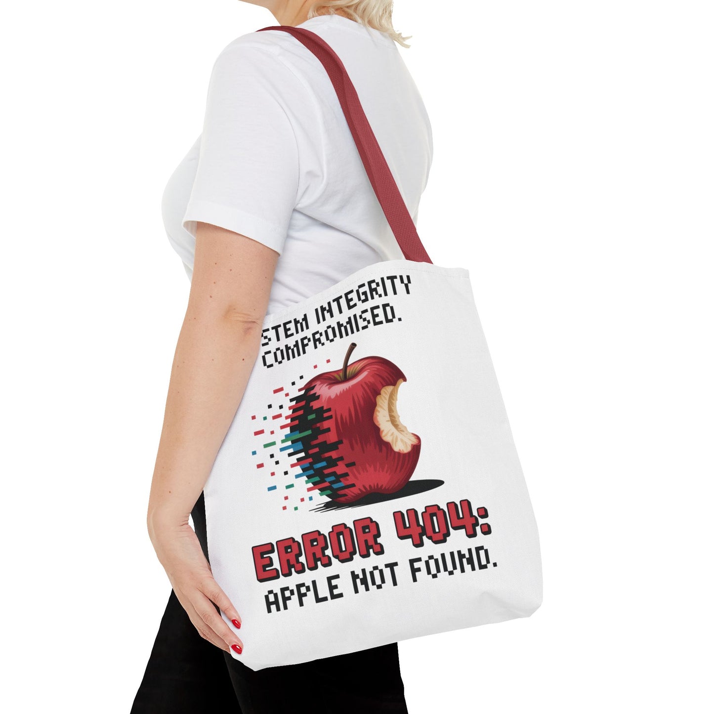 Error 404 Apple Tote Bag, Geek Tote, Funny Shopping Bag, Gift for Tech Lovers, Apple Lovers Tote, Digital Design Bag, Weekender Bag, Beach Bag, Large Canvas Bag