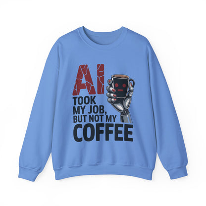 AI Coffee Sweatshirt, Funny Robot Humor Pullover, Geek Sarcastic Job Joke Top, Women's Heavy Blend™ Crewneck Sweatshirt