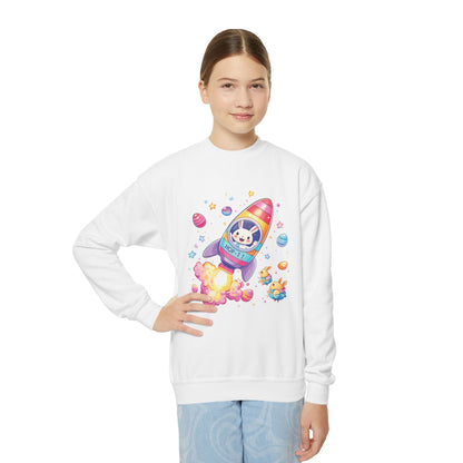 Astronaut Easter Bunny Youth Sweatshirt - Cute Rocket Bunny Design, Space Adventure Spring Shirt, Fun Holiday Gift for Kids