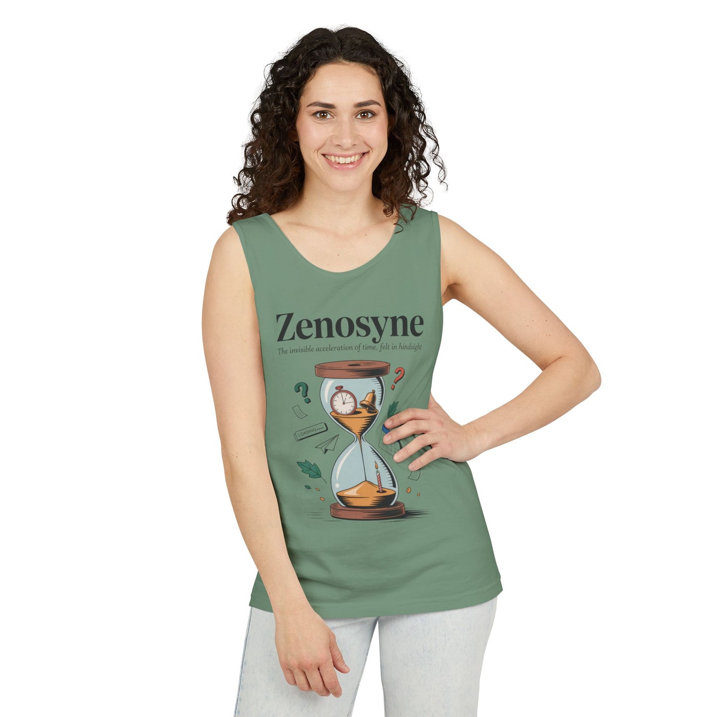 Zenosyne Tank Top, Unisex Garment-Dyed Tee, Time Awareness Gift, Casual Summer Wear, Philosophy Shirt, Unique Everyday Apparel