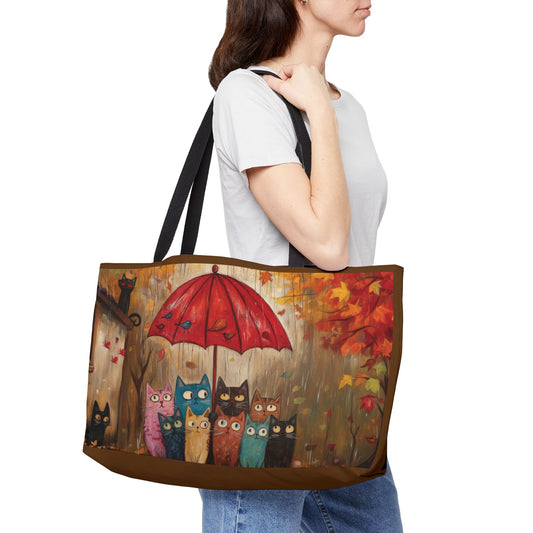 Autumn Cat Parade Weekender Tote Bag, Perfect for Travel, Cat Lovers, Fall Decor, Weekend Getaway, Stylish Storage