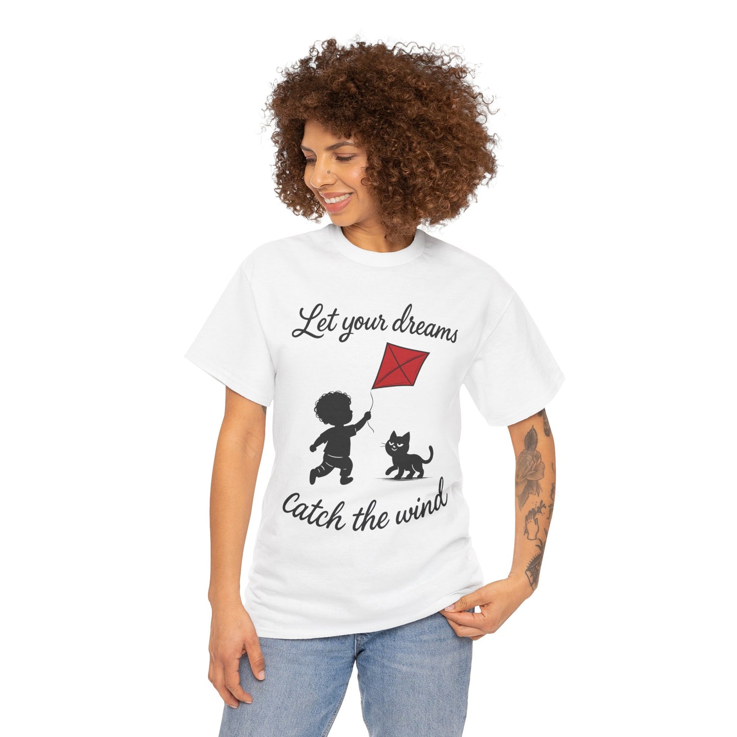 Cute Kid and Cat Design T-Shirt, Playful Gift for Cat Lovers, Summer Style, Cat Lover T-Shirt, Gift for Cat Owners, Women's Cotton T-Shirt