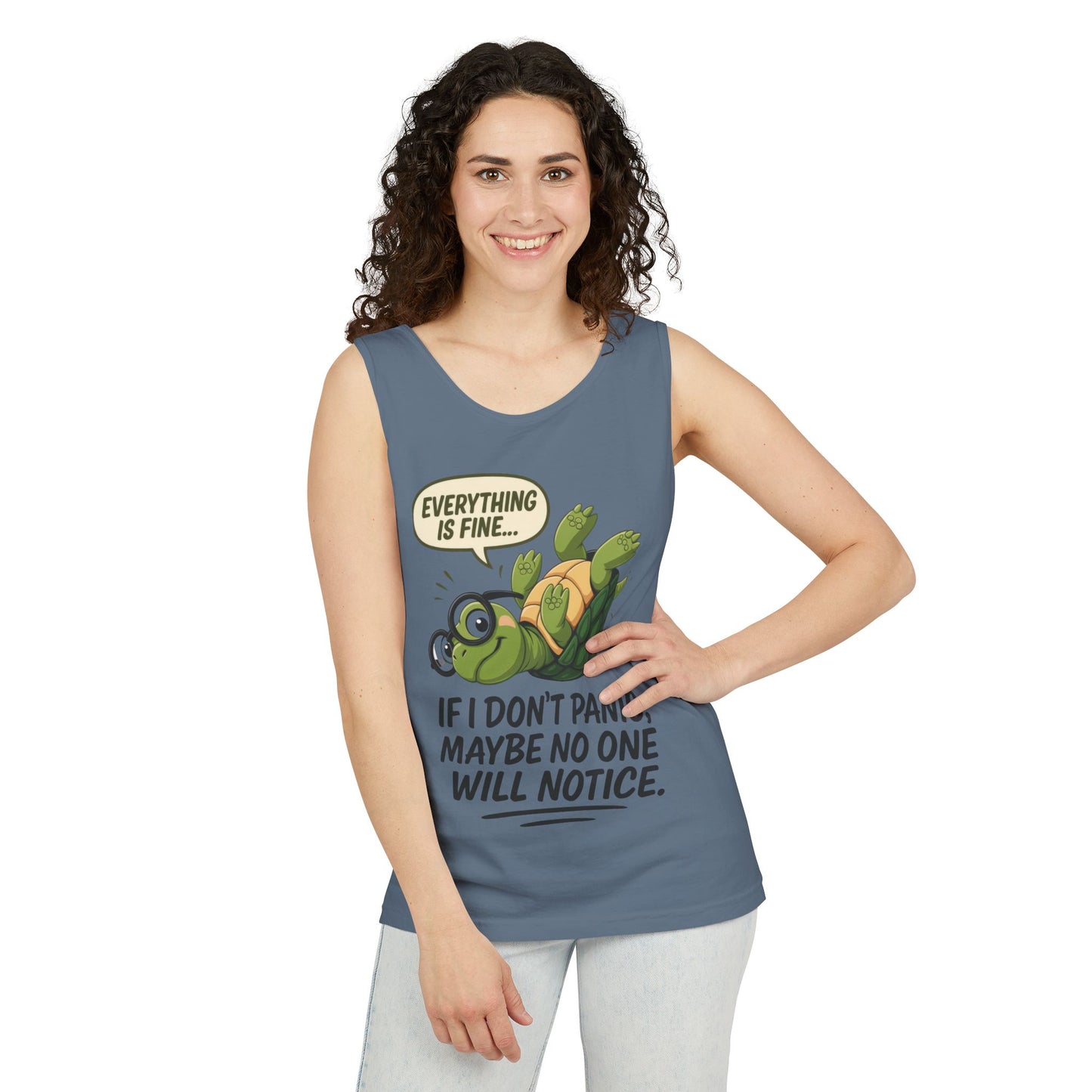 Funny Turtle Womens Tank Top, Everything is Fine, Womens Summer Apparel, Relaxed Fit, Pool Party, Beachwear, Humorous Gift