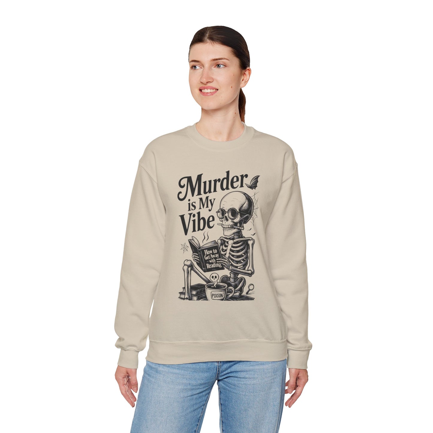 Womens Murder is My Vibe Crewneck Sweatshirt, Cozy Gift for Halloween, Unique Sweatshirt, Skull Graphic, Fall Fashion, Unisex Pullover