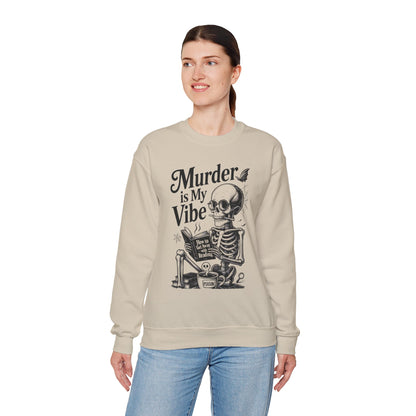 Womens Murder is My Vibe Crewneck Sweatshirt, Cozy Gift for Halloween, Unique Sweatshirt, Skull Graphic, Fall Fashion, Unisex Pullover