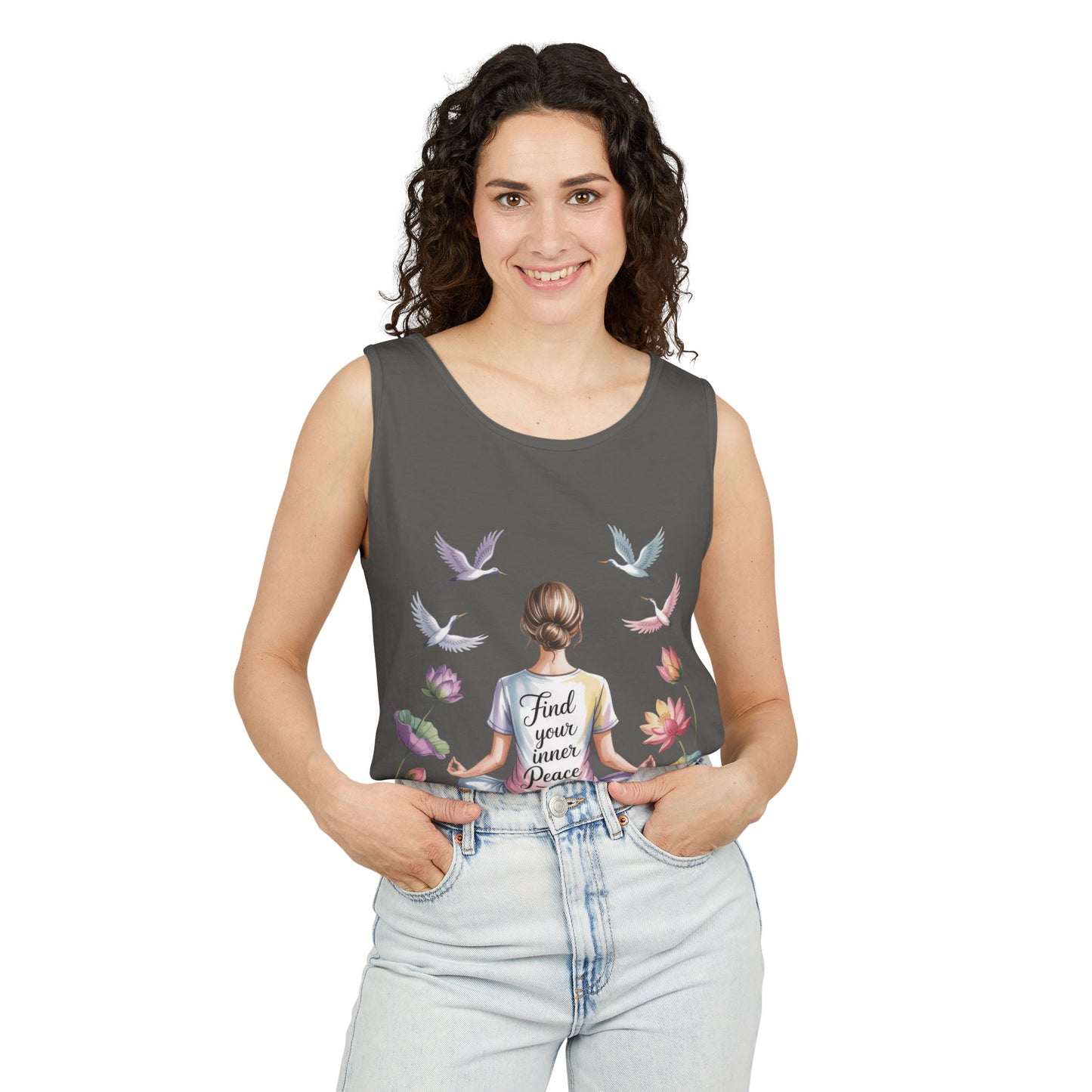 Meditation Floral Womens Tank Top, Find Your Inner Peace, Yoga Apparel, Gift for Mindfulness, Summer Relaxed Wear
