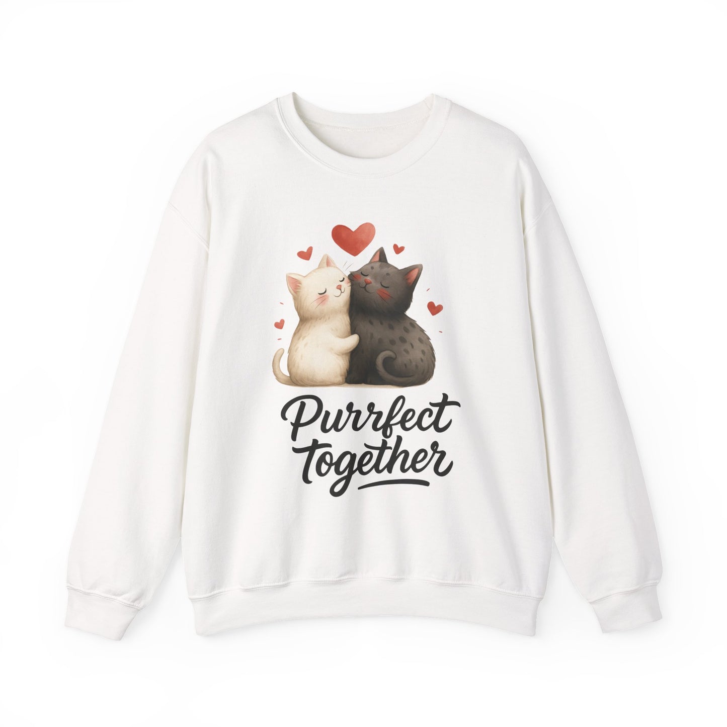 Cute Cat Couple Womens Sweatshirt, Purrfect Together Sweater, Gift for Cat Lovers, Cozy Crewneck for Valentine's Day, Animal Lover Apparel