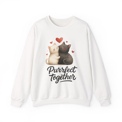 Cute Cat Couple Womens Sweatshirt, Purrfect Together Sweater, Gift for Cat Lovers, Cozy Crewneck for Valentine's Day, Animal Lover Apparel