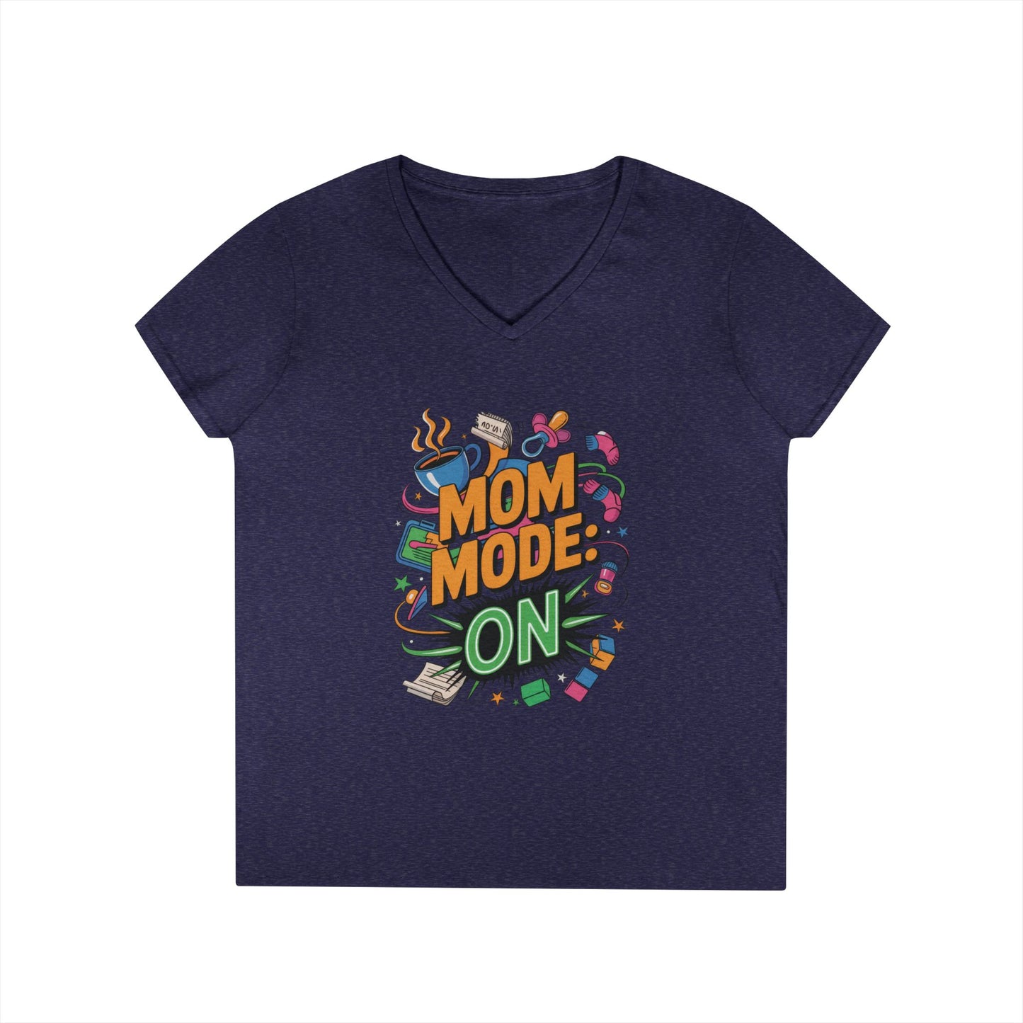 Mom Mode On Ladies V-Neck T-Shirt, Gift for Mom, Mother's Day Gift, Mother's Day Humor T-Shirt, Cute Mama Life Graphic Tee