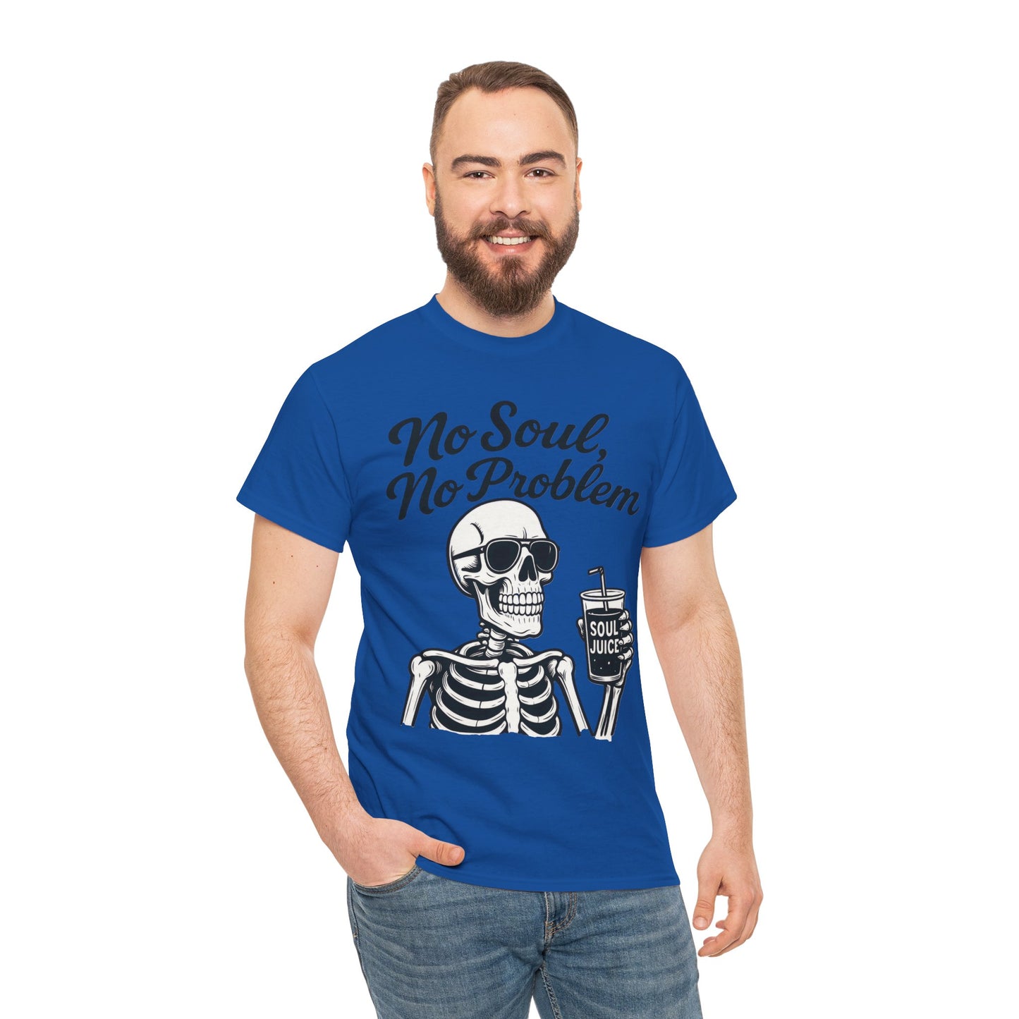 No Soul No Problem Skeleton T-Shirt for Men, Funny Gothic Skull Tee, Cool Spooky Halloween Shirt, Dark Humor Skeleton Graphic Top
